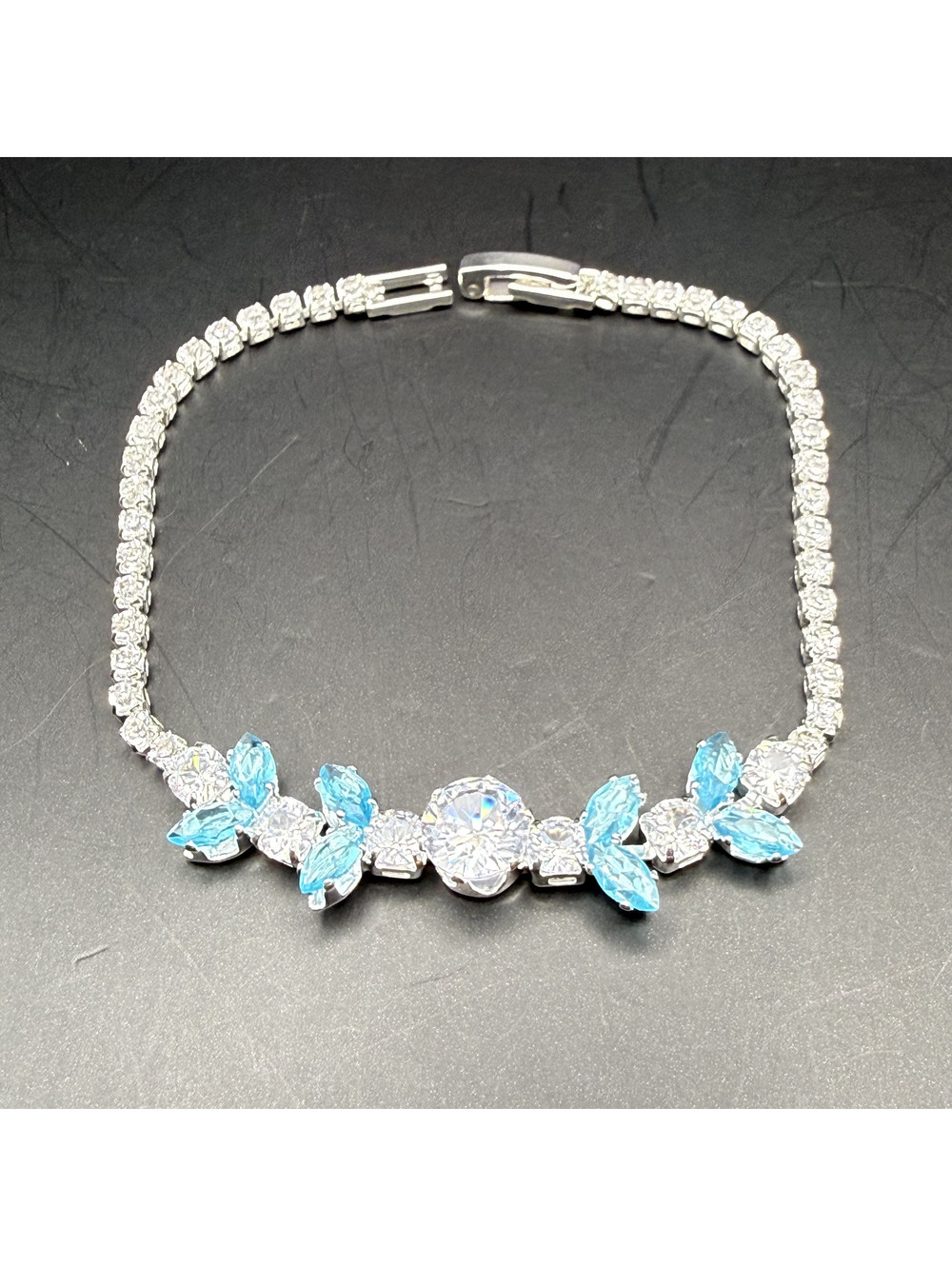 candy+clover clear & aqua leaf statement tennis bracelet